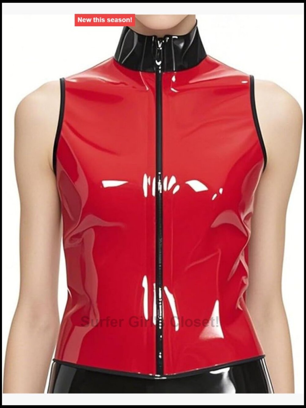 Women's Sleeveless Latex Tank Top with Zipper, High Stretch